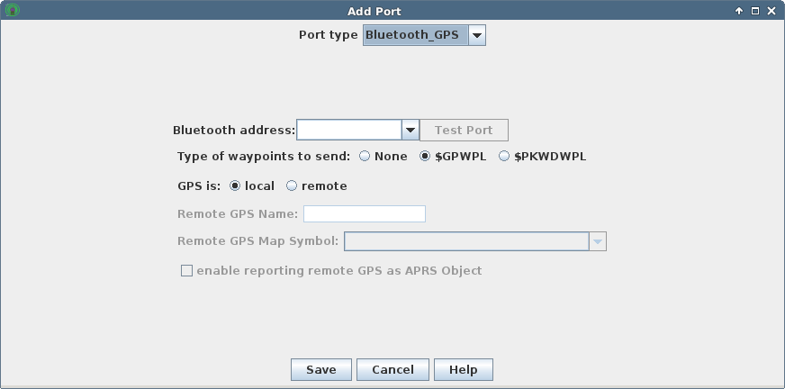 Bluetooth GPS Configure Dialog