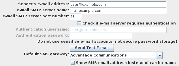 email configuration panel