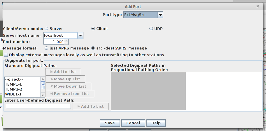 external message source configuration panel in YAAC