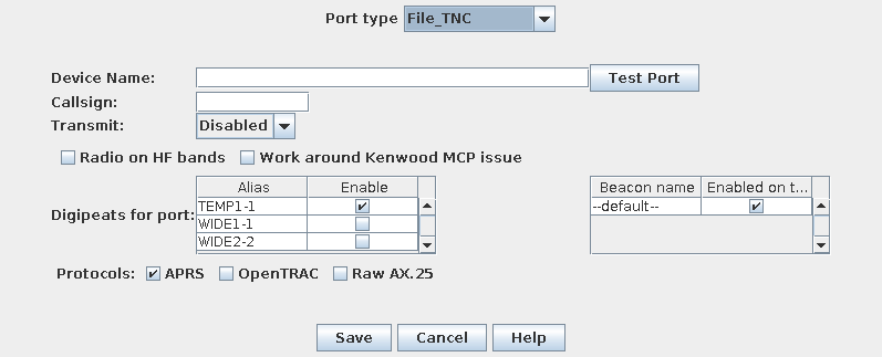 File TNC configuration panel screenshot