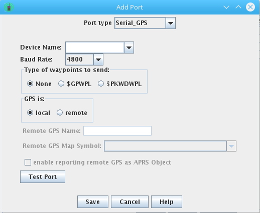 Serial GPS Configure Dialog