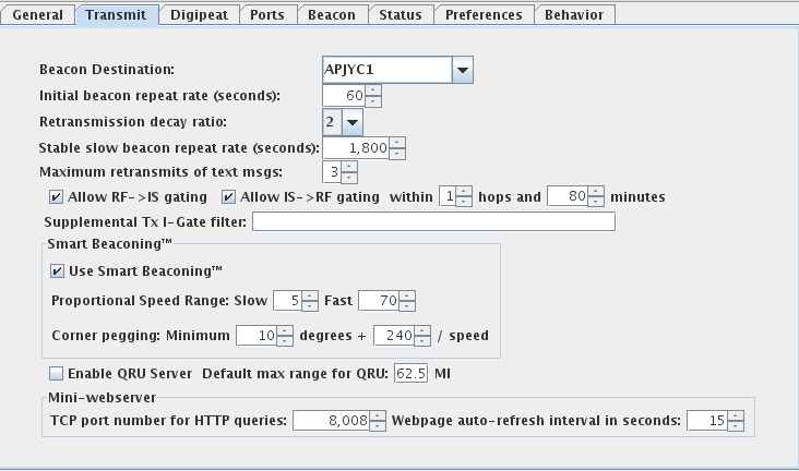 expert-mode configuration panel for transmission parameters