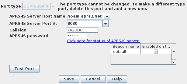 configuration panel for UDP-Submit port