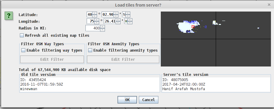 dialog for selecting which tiles to download