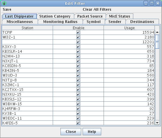 Last Digipeater filter panel