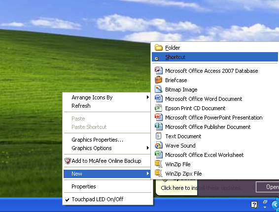 Microsoft Windows desktop menu