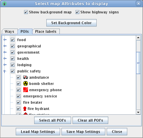 Points Of Interest category control panel