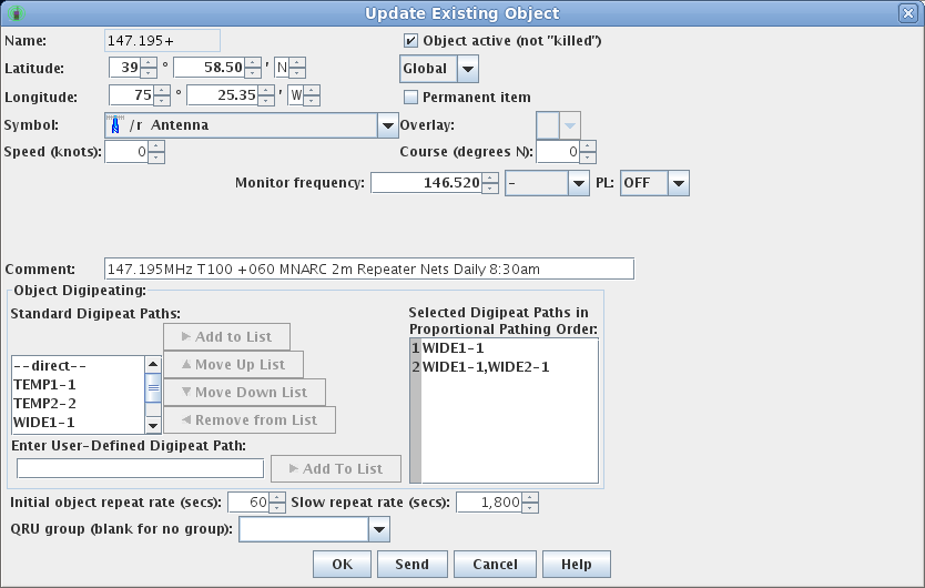 sample of Object editor dialog