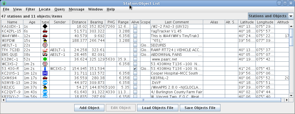 sample of Station/Object List table view