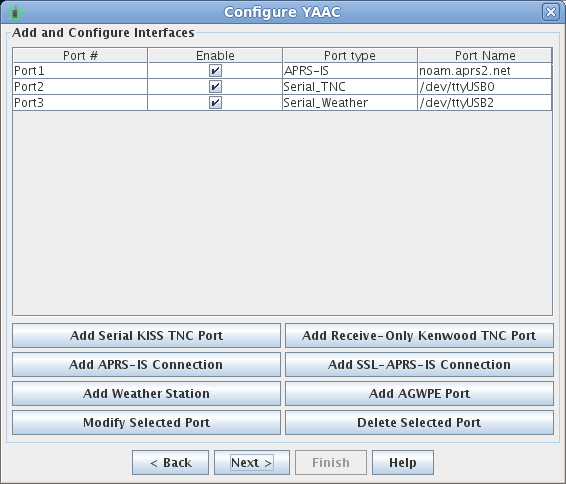 configuration wizard port list panel