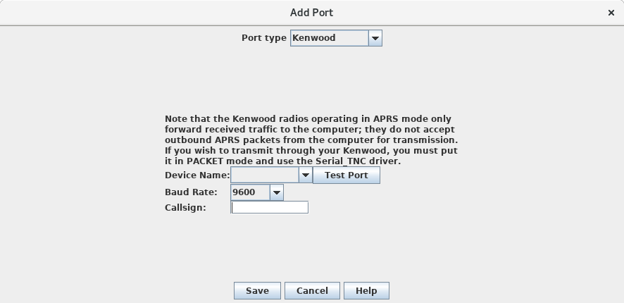 Kenwood APRS-mode configuration panel