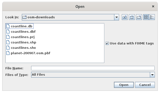 Import OSM file dialog