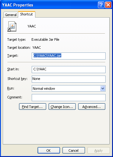 desktop shortcut properties dialog