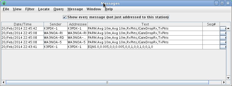 table of received APRS text messages